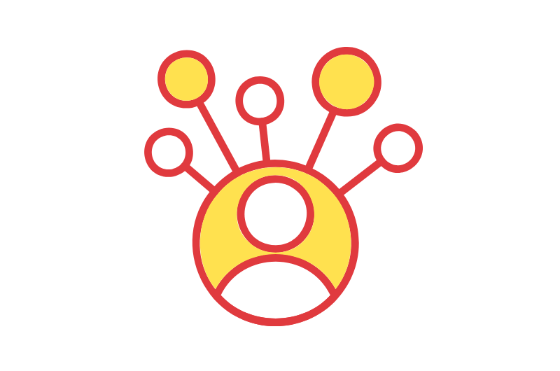 A icon of a person with different bubble connections.